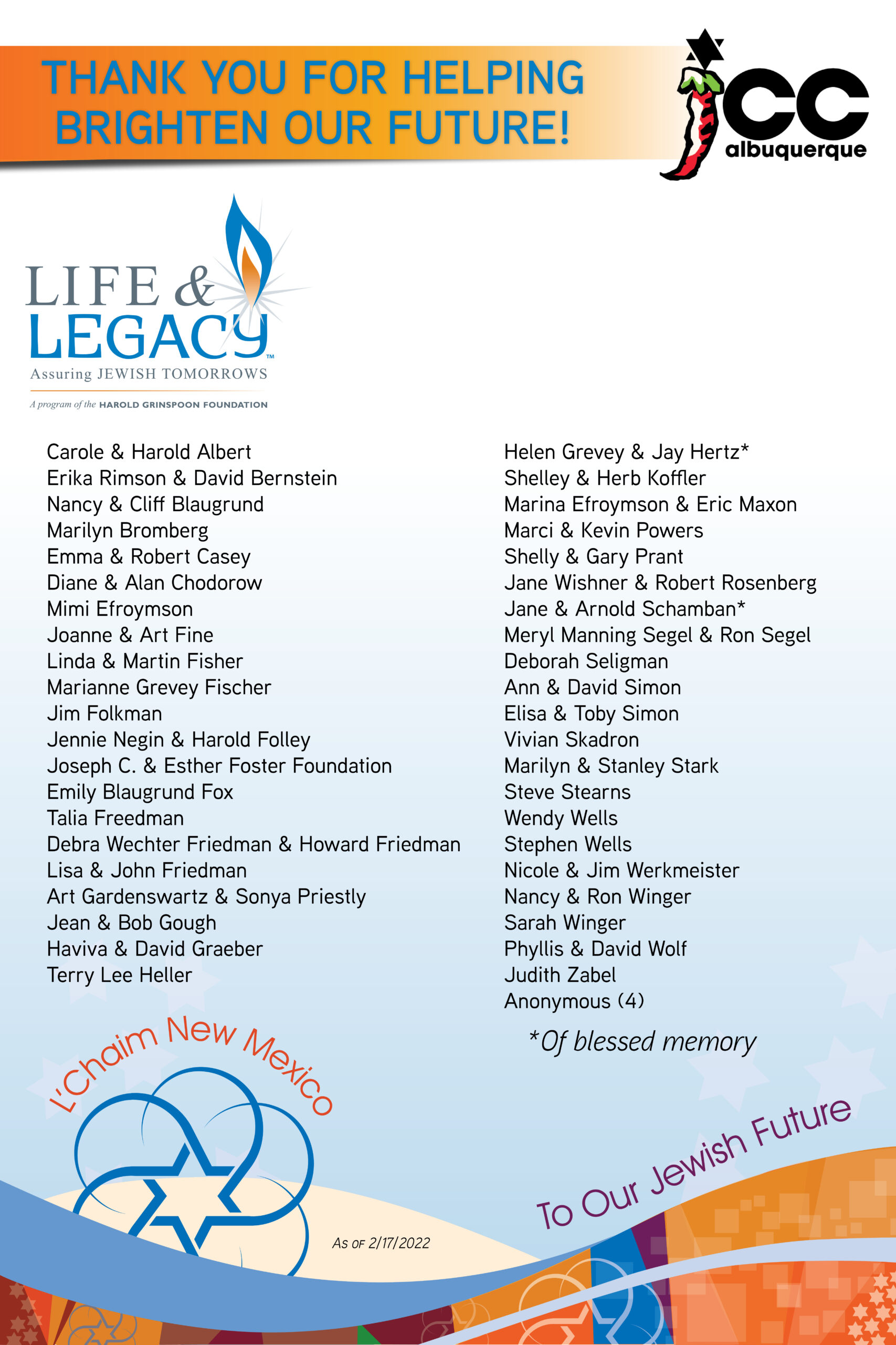 Life and Legacy JCC Donors Feb2022